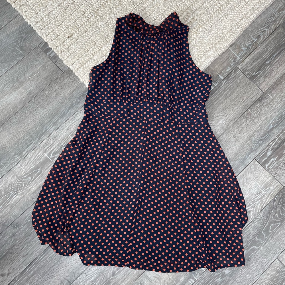 Vior Vior fit and flare dress polka dots mock neck chiffon size 16 retro style